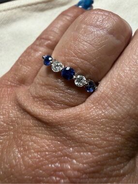 NEW -14k white gold Blue Sapphire and Diamond  Ring size 8